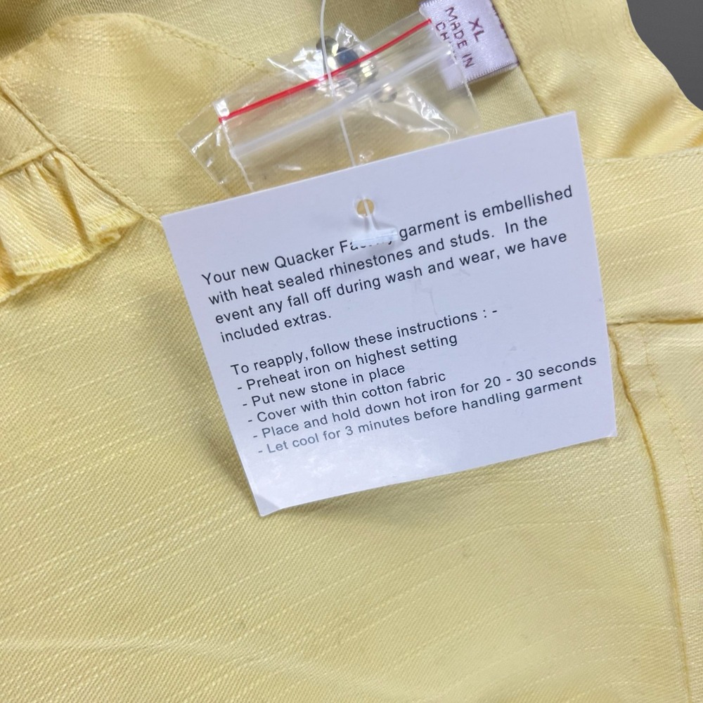 Quacker Factory Womens XL Jacket Yellow Rhinestone Ruffle Button Front NWT - Picture 16 of 16